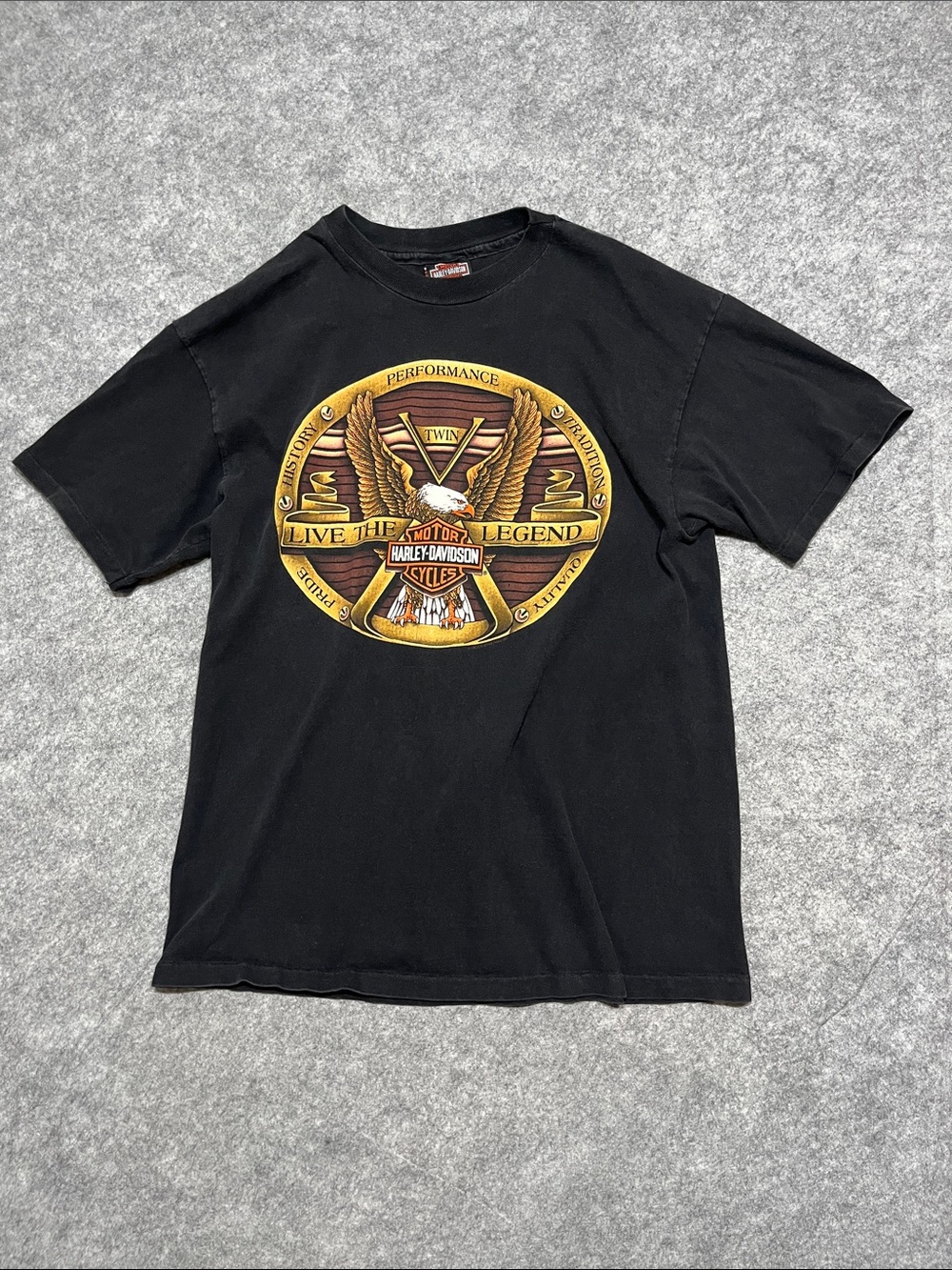 1992 Vintage Toronto Harley-Davidson Black Tee with Gold and Brown Eagle Emblem